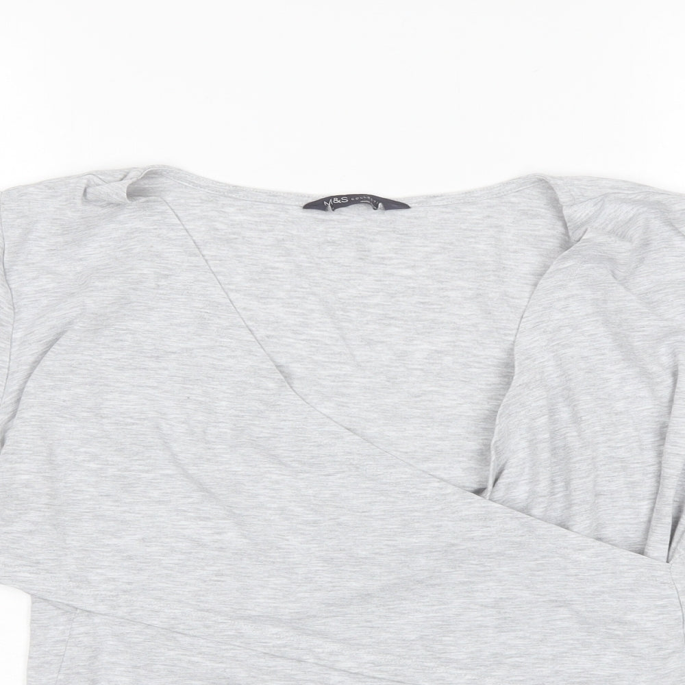 Marks and Spencer Womens Grey  Polyester Basic Blouse Size 14 V-Neck