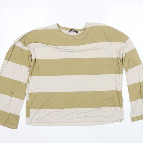 Missguided Womens Brown Striped Polyester Basic T-Shirt Size 10 Round Neck