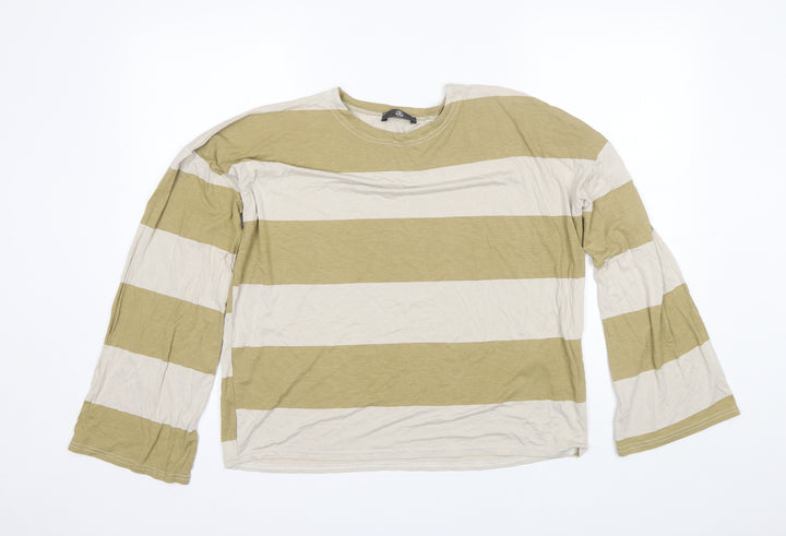 Missguided Womens Brown Striped Polyester Basic T-Shirt Size 10 Round Neck