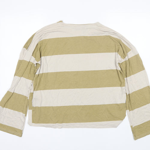 Missguided Womens Brown Striped Polyester Basic T-Shirt Size 10 Round Neck