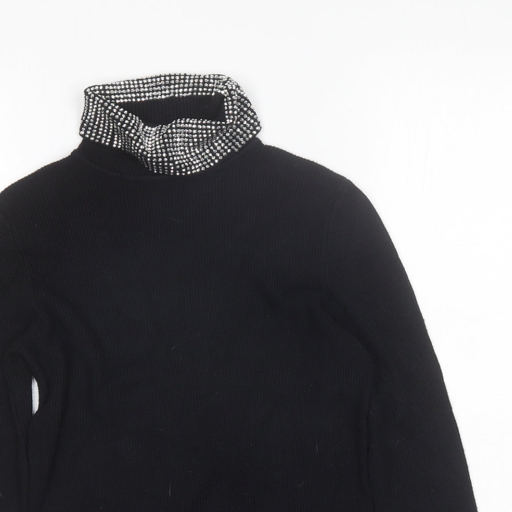 QED London Womens Black Roll Neck  Viscose Pullover Jumper Size M
