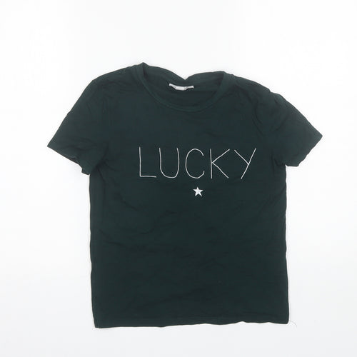 Topshop Womens Green  Cotton Basic T-Shirt Size 6 Round Neck