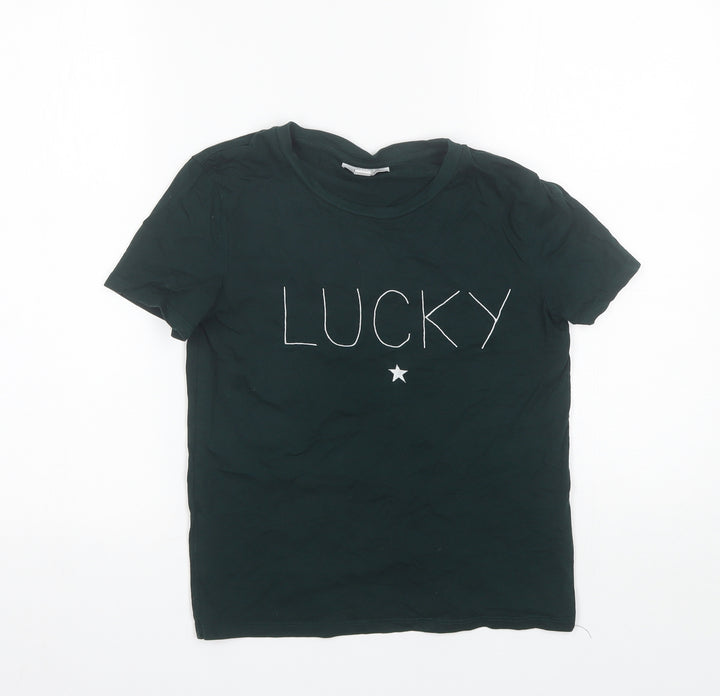 Topshop Womens Green Cotton Basic T-Shirt Size 6 Round Neck
