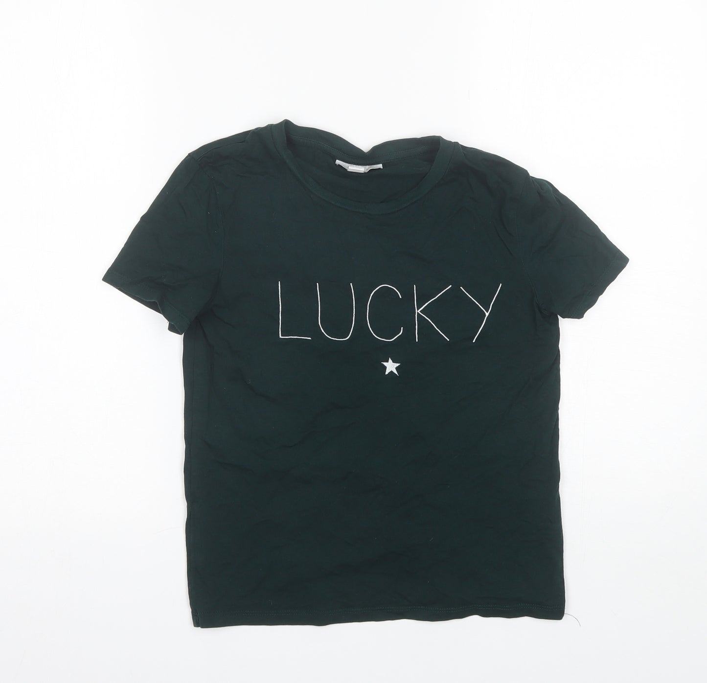 Topshop Womens Green  Cotton Basic T-Shirt Size 6 Round Neck