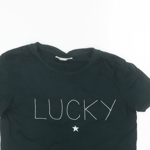 Topshop Womens Green  Cotton Basic T-Shirt Size 6 Round Neck