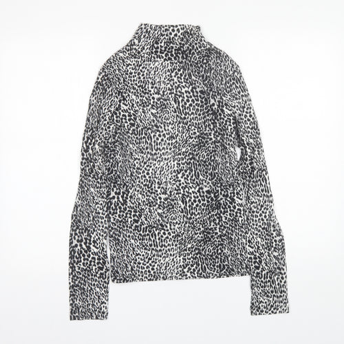 Select Womens Grey Animal Print Viscose Basic Blouse Size 14 Mock Neck