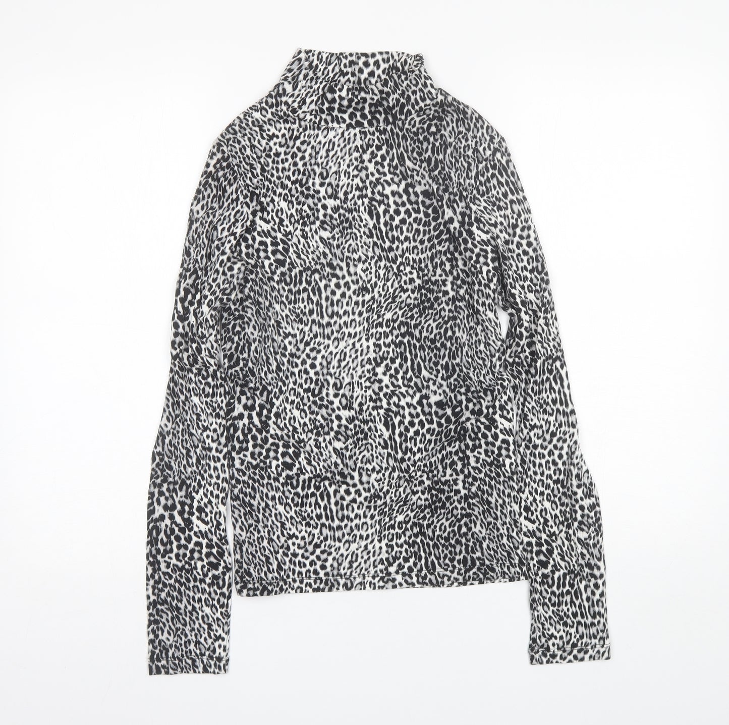 Select Womens Grey Animal Print Viscose Basic Blouse Size 14 Mock Neck
