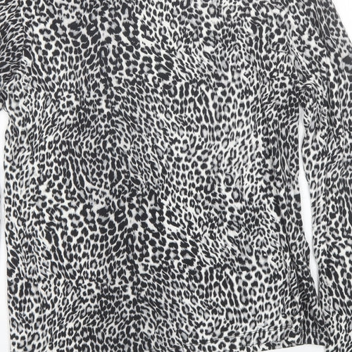 Select Womens Grey Animal Print Viscose Basic Blouse Size 14 Mock Neck