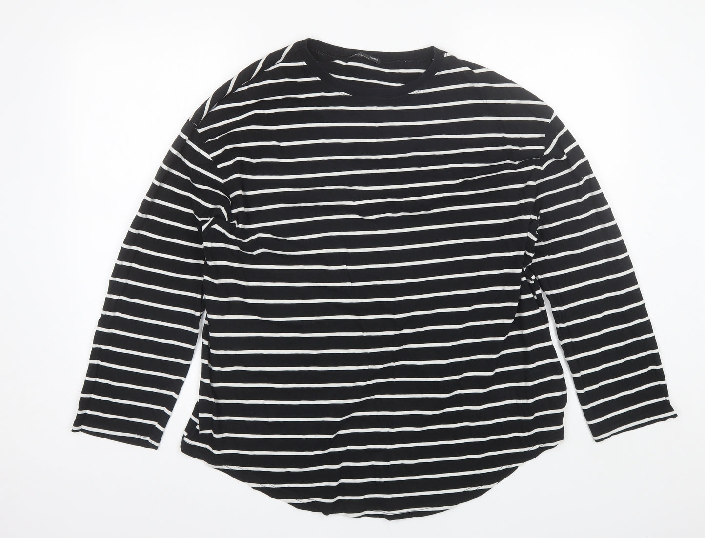 zara W&B Womens Black Striped Cotton Basic T-Shirt Size S Round Neck