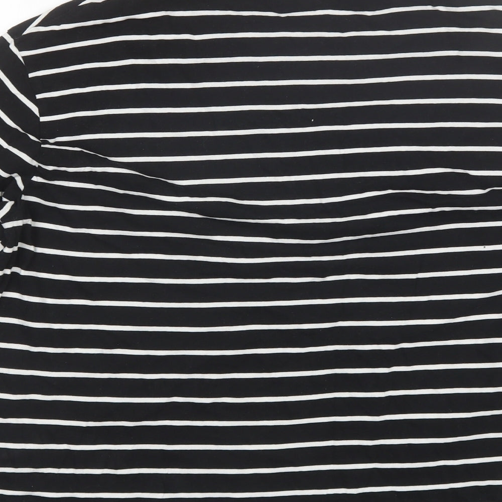 zara W&B Womens Black Striped Cotton Basic T-Shirt Size S Round Neck