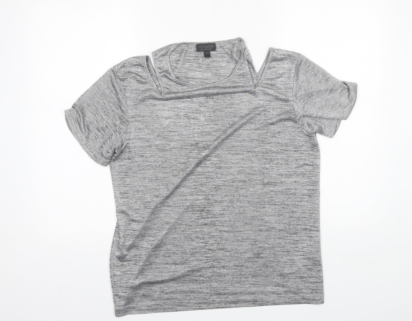 Topshop Womens Grey  Polyester Basic Blouse Size 10 Round Neck