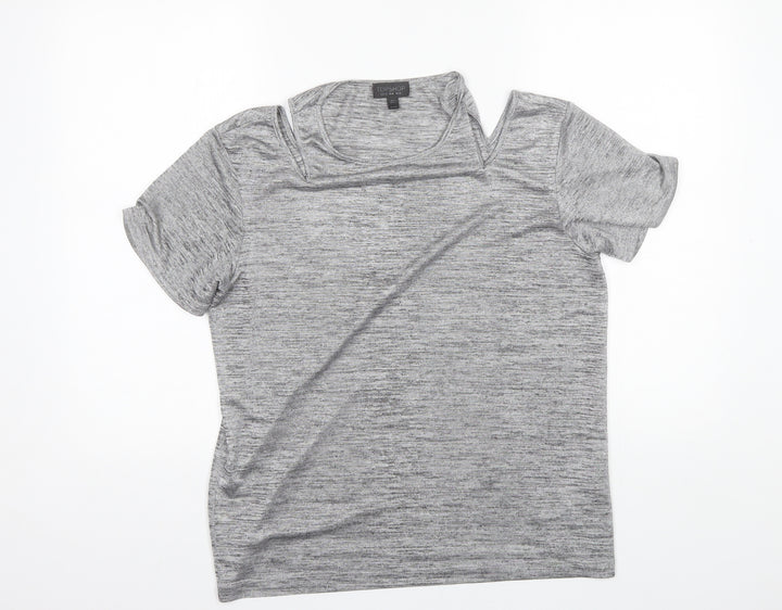 Topshop Womens Grey  Polyester Basic Blouse Size 10 Round Neck
