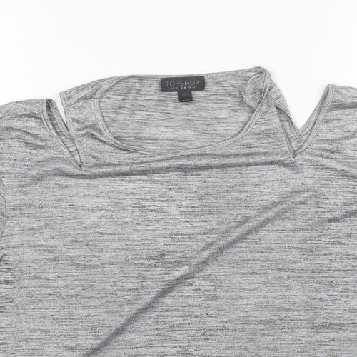 Topshop Womens Grey  Polyester Basic Blouse Size 10 Round Neck