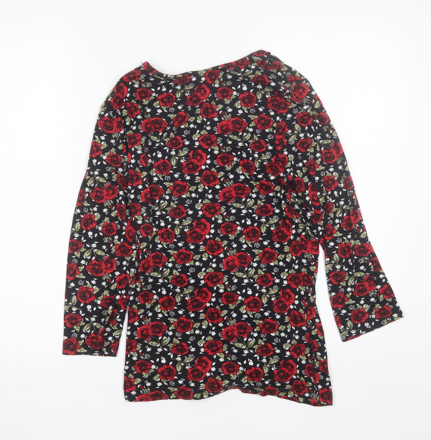 TU Womens Red Floral Cotton Blend Basic Blouse Size 12 V-Neck