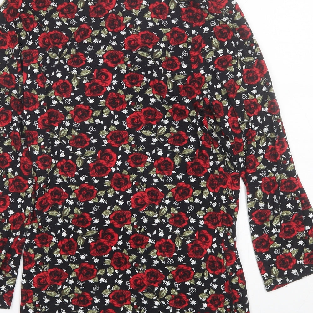 TU Womens Red Floral Cotton Blend Basic Blouse Size 12 V-Neck