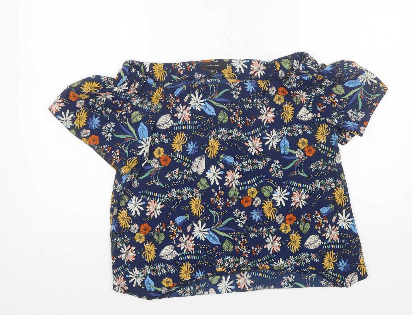 Atmosphere Womens Blue Floral Polyester Basic Blouse Size 10 Off the Shoulder