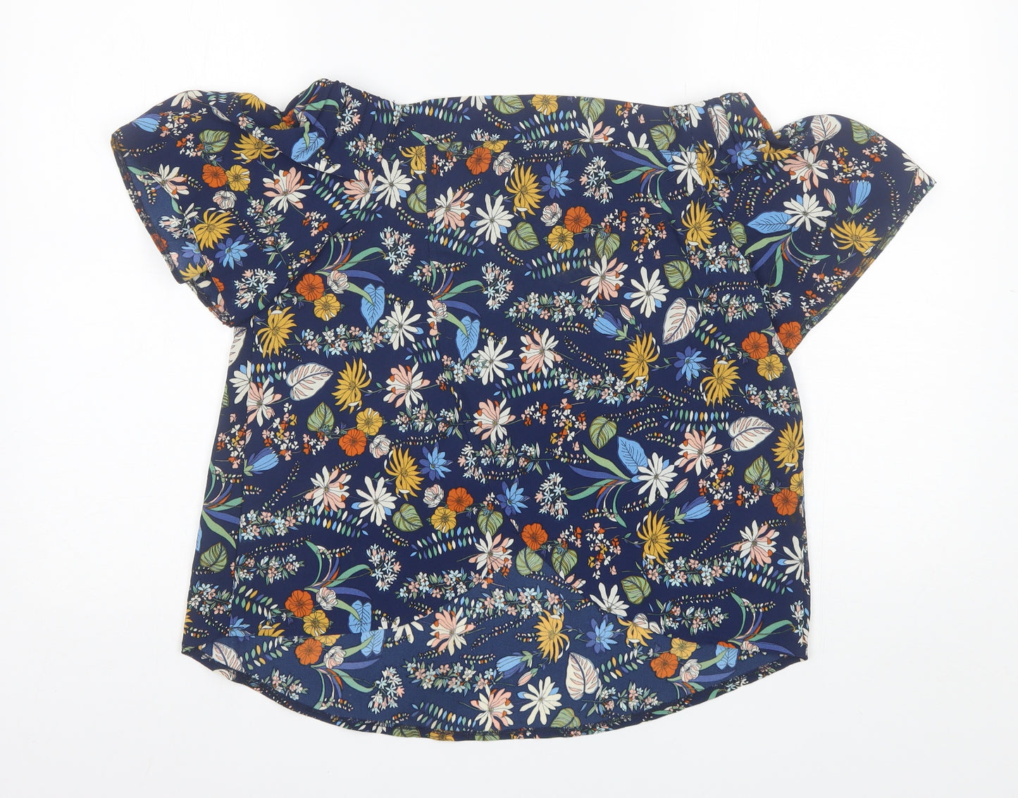 Atmosphere Womens Blue Floral Polyester Basic Blouse Size 10 Off the Shoulder