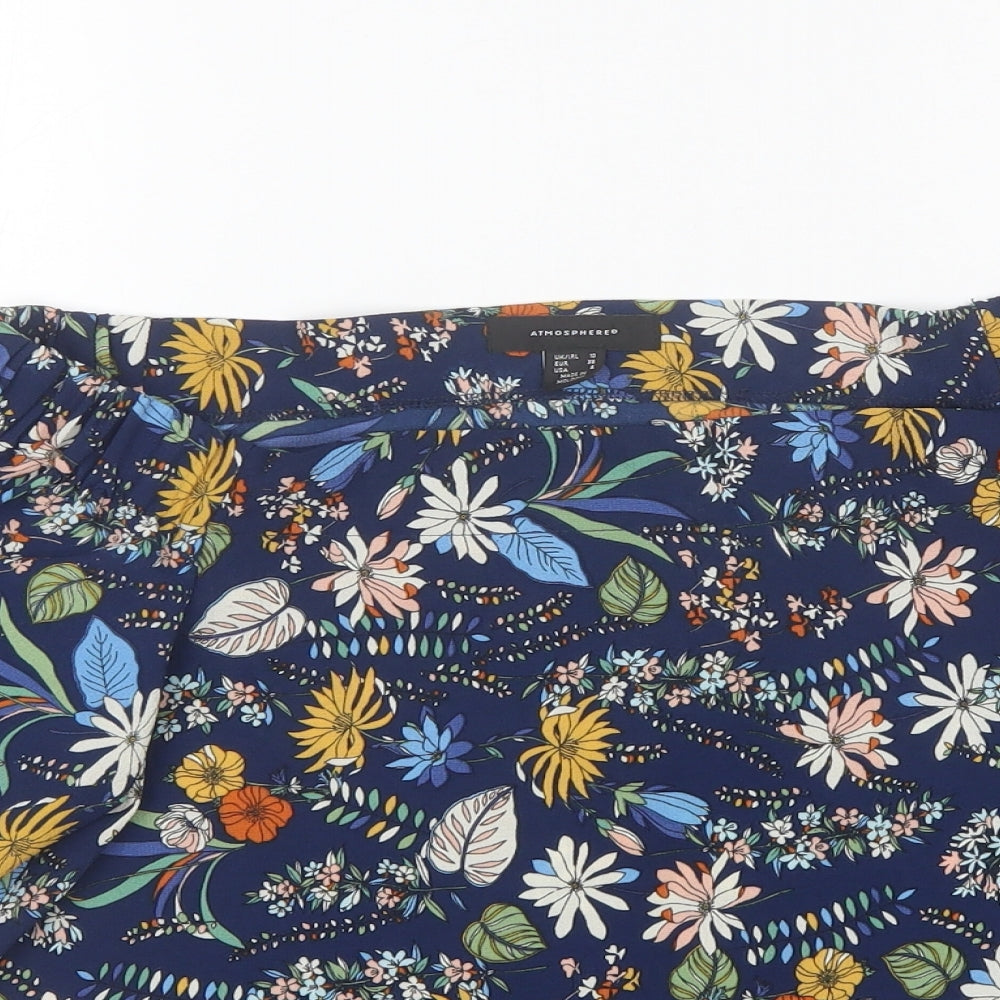 Atmosphere Womens Blue Floral Polyester Basic Blouse Size 10 Off the Shoulder