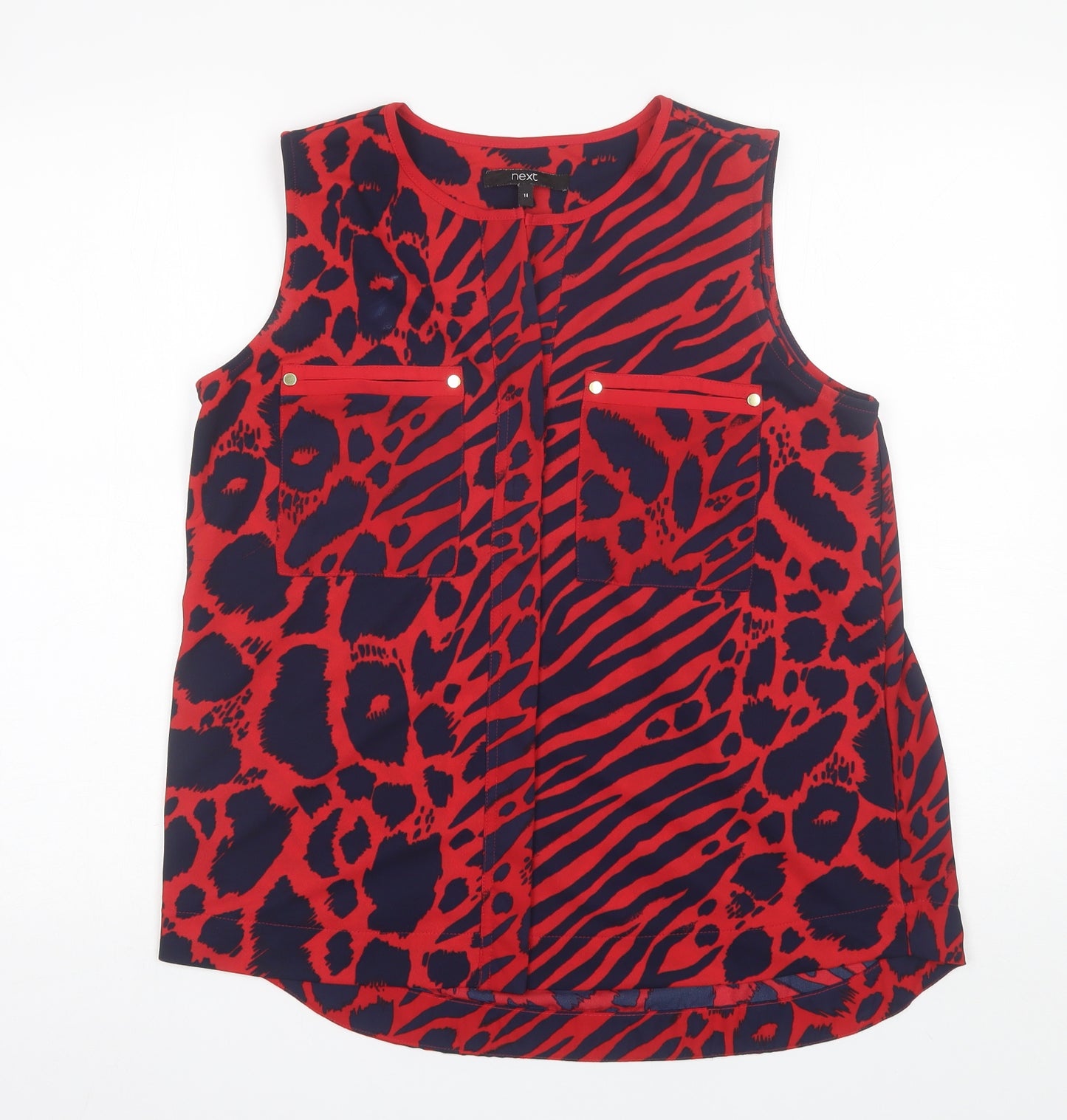 NEXT Womens Red Animal Print Polyester Basic Blouse Size 14 Round Neck