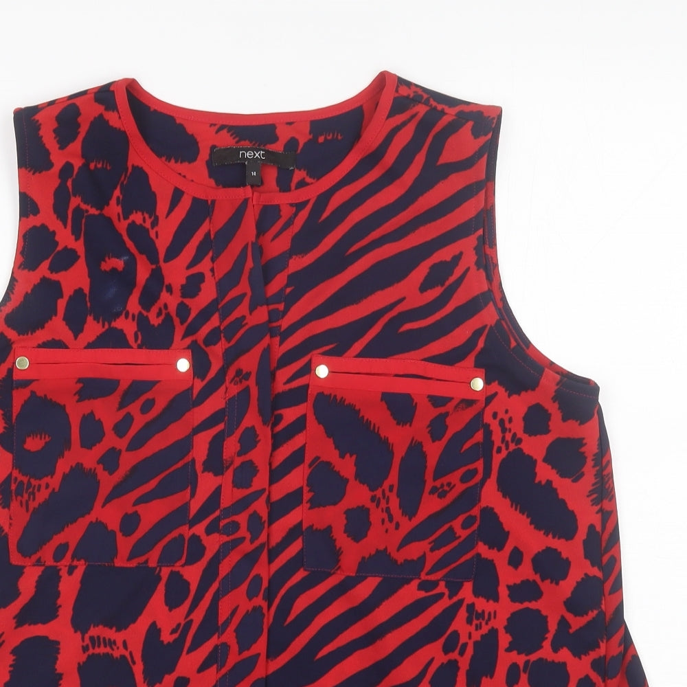 NEXT Womens Red Animal Print Polyester Basic Blouse Size 14 Round Neck