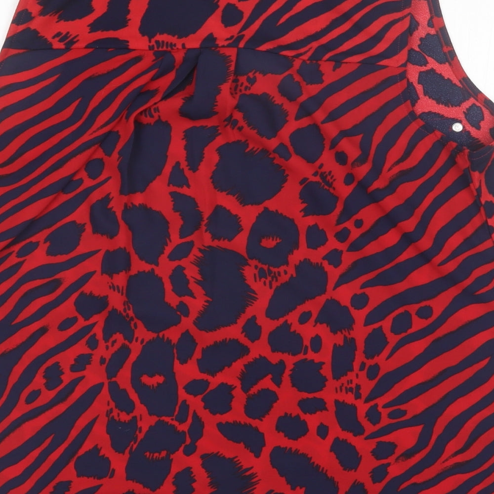 NEXT Womens Red Animal Print Polyester Basic Blouse Size 14 Round Neck