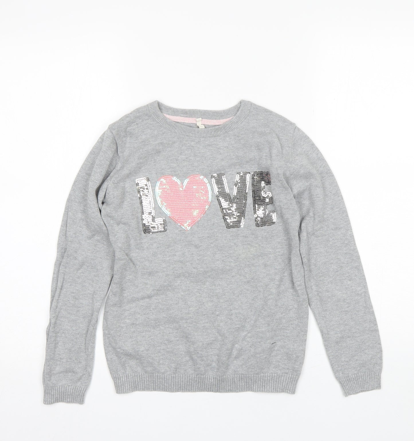 YD Girls Grey Round Neck  Cotton Pullover Jumper Size 10-11 Years