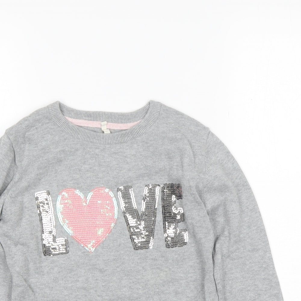 YD Girls Grey Round Neck  Cotton Pullover Jumper Size 10-11 Years