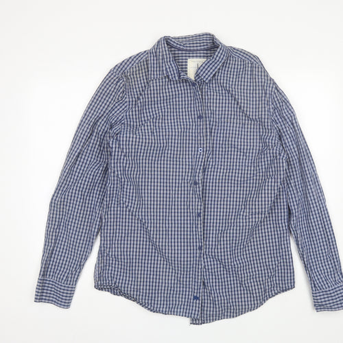 Jasper Conran Mens Blue Plaid Cotton  Button-Up Size L Collared