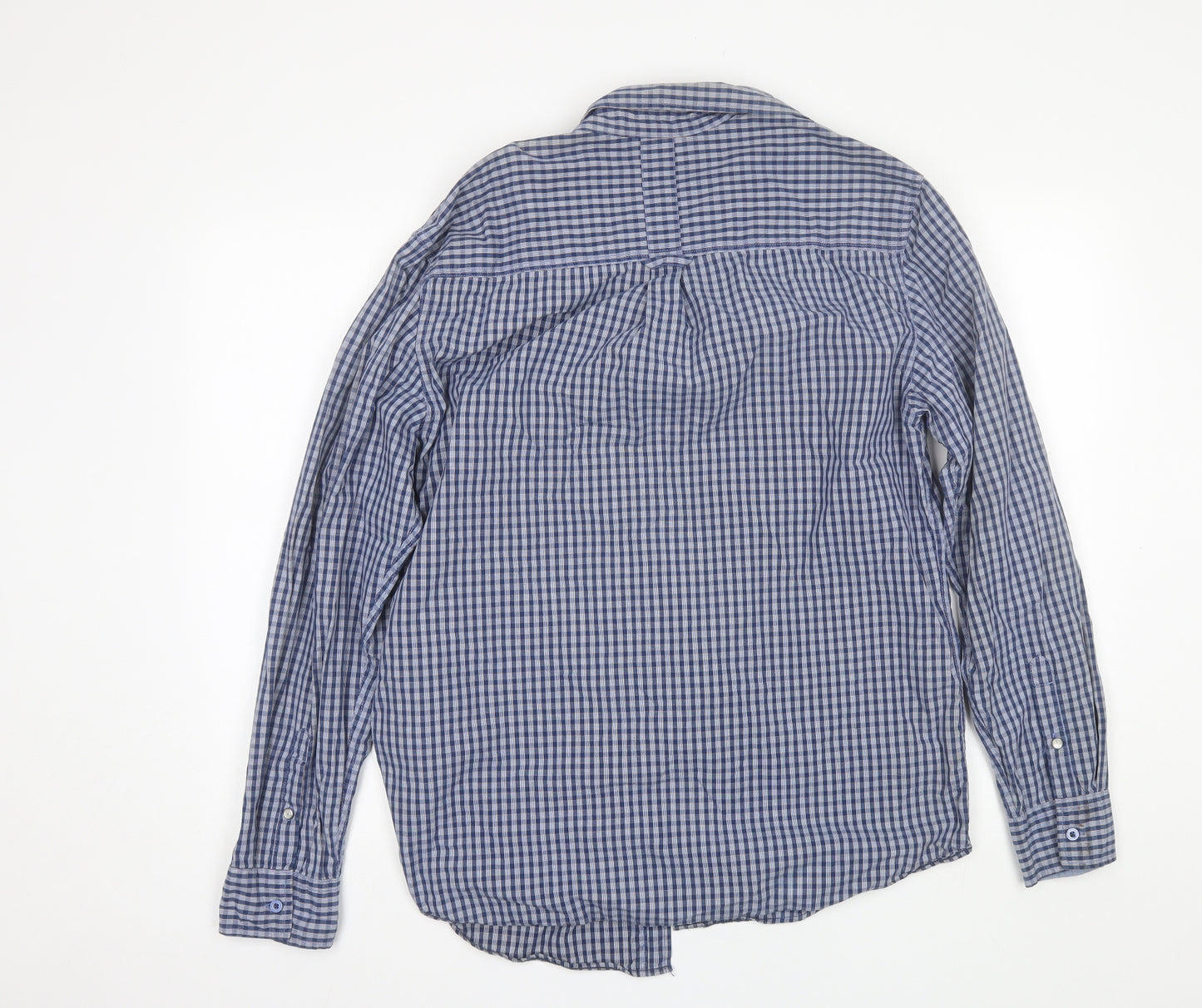 Jasper Conran Mens Blue Plaid Cotton  Button-Up Size L Collared