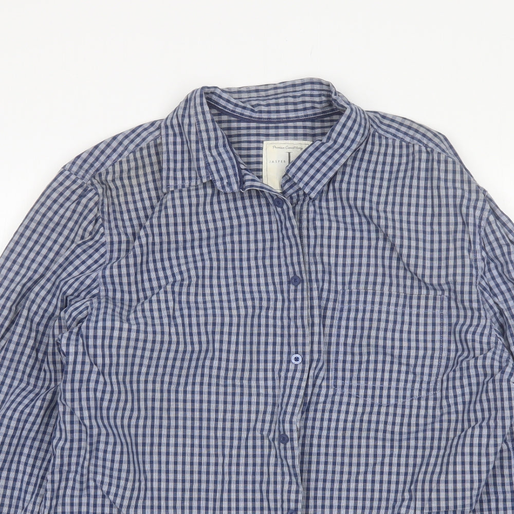 Jasper Conran Mens Blue Plaid Cotton  Button-Up Size L Collared
