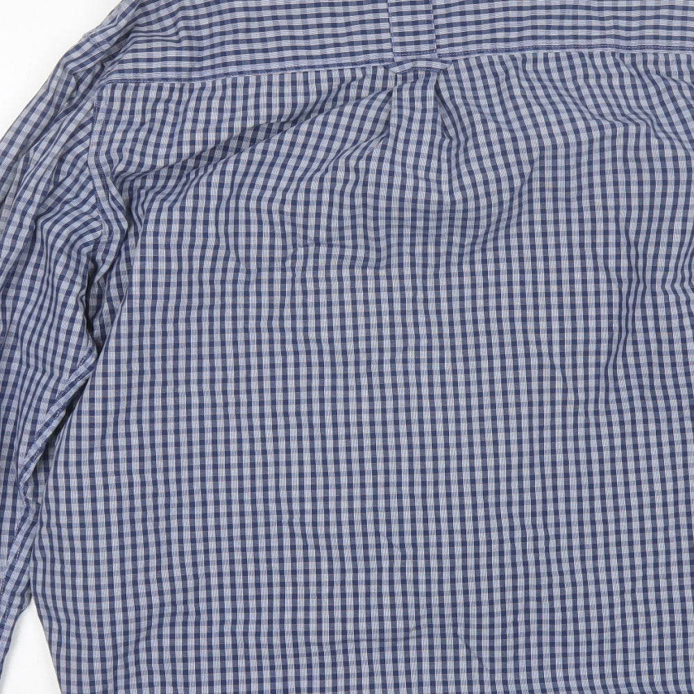 Jasper Conran Mens Blue Plaid Cotton  Button-Up Size L Collared