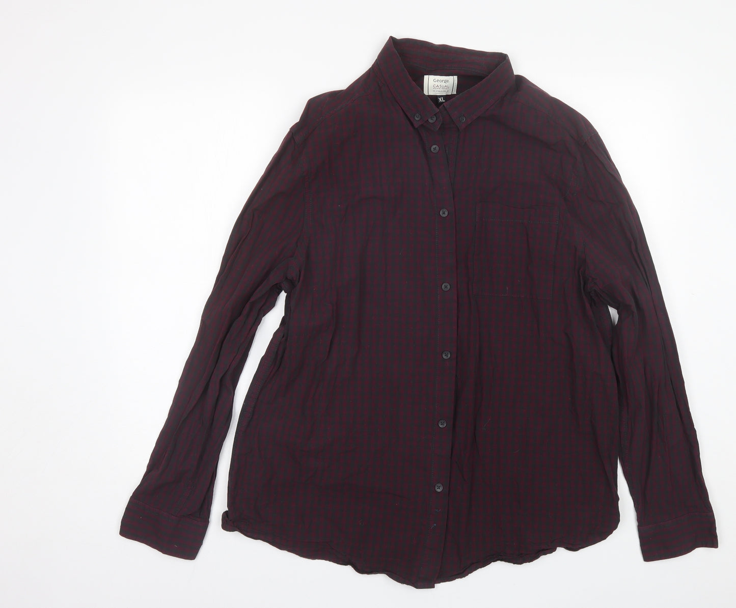George Mens Red Plaid Cotton  Button-Up Size XL Collared