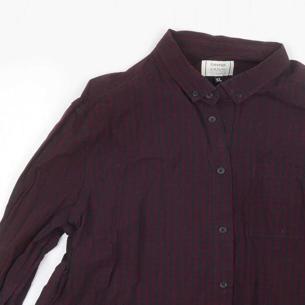 George Mens Red Plaid Cotton  Button-Up Size XL Collared