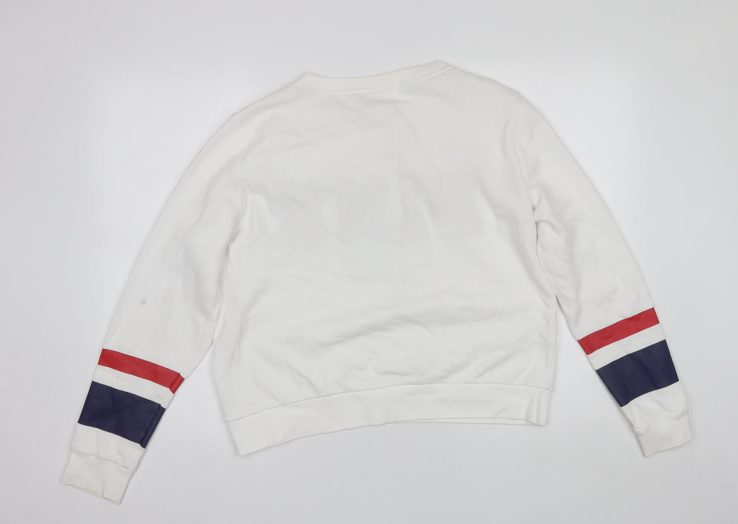 PINK Womens White Round Neck  Cotton Pullover Jumper Size L