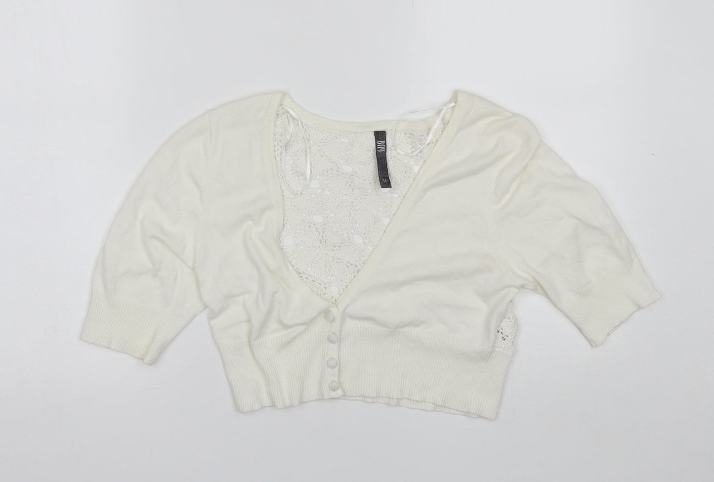 Bay Womens White V-Neck  Viscose Shrug Jumper Size 12