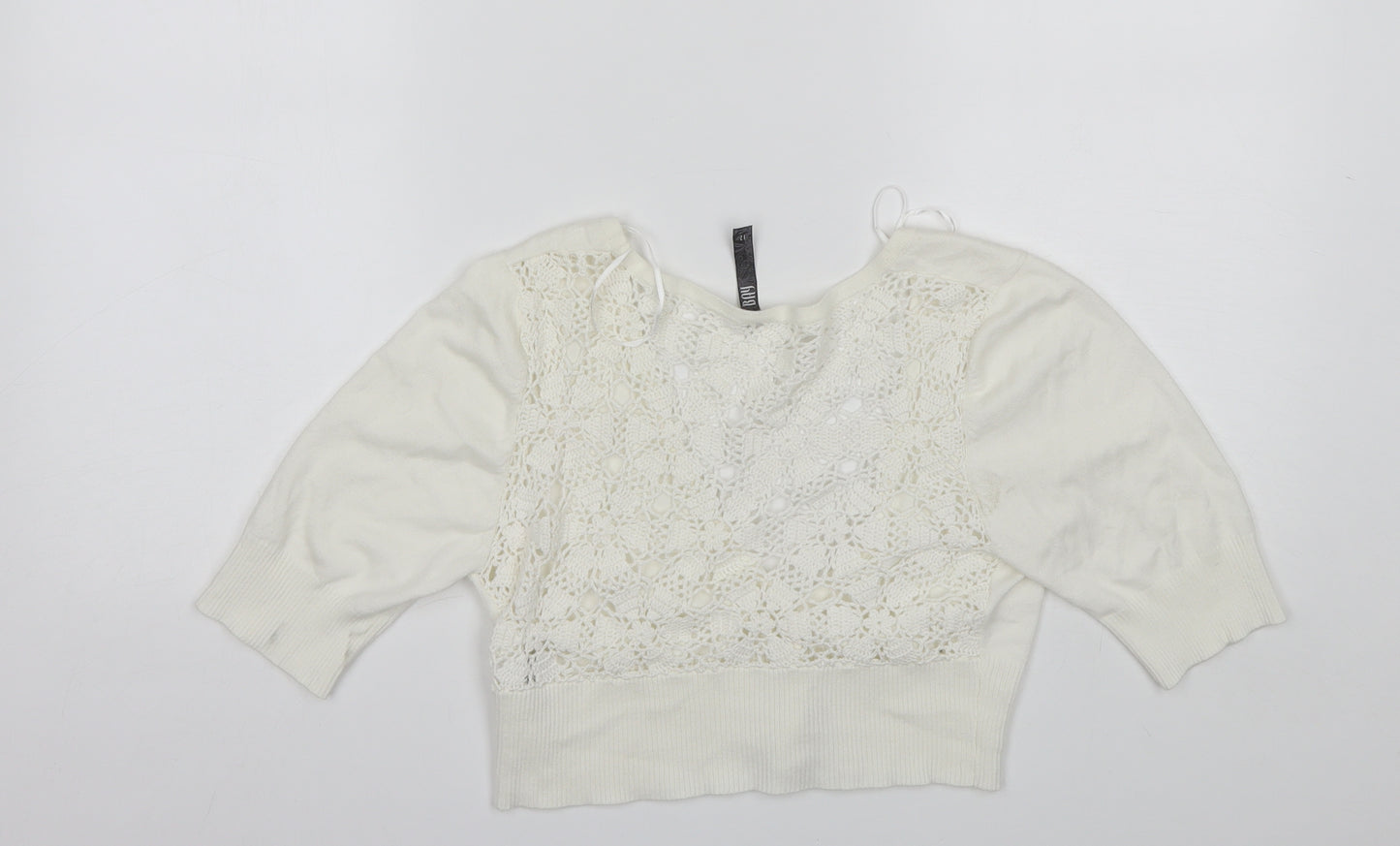 Bay Womens White V-Neck  Viscose Shrug Jumper Size 12