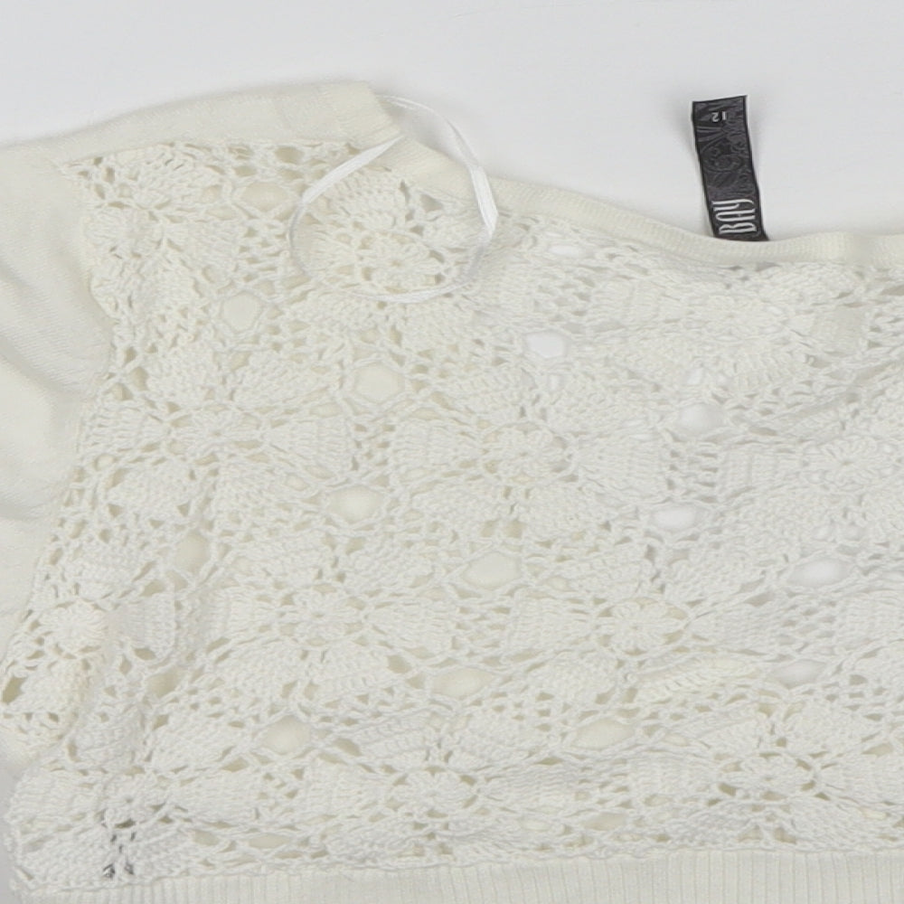 Bay Womens White V-Neck  Viscose Shrug Jumper Size 12