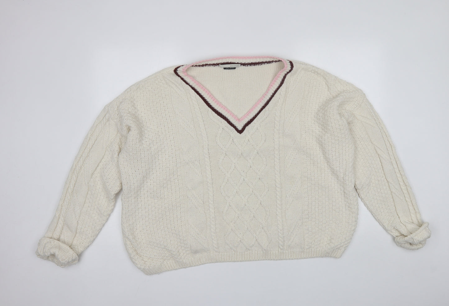 River Island Womens White V-Neck  Acrylic Pullover Jumper Size 18