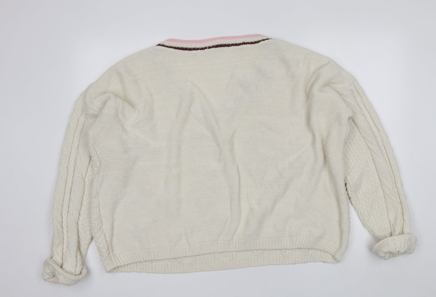 River Island Womens White V-Neck  Acrylic Pullover Jumper Size 18