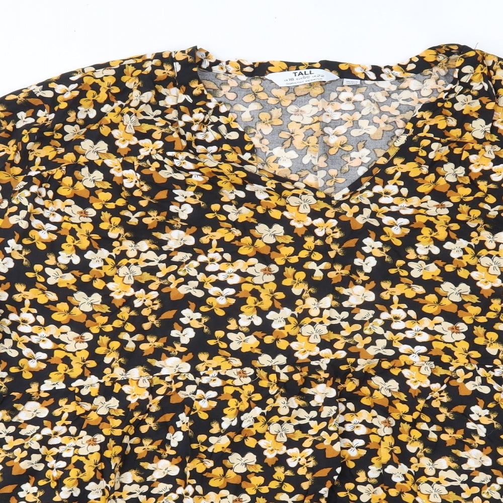 Dorothy Perkins Womens Orange Floral Viscose Basic Blouse Size 22 V-Neck