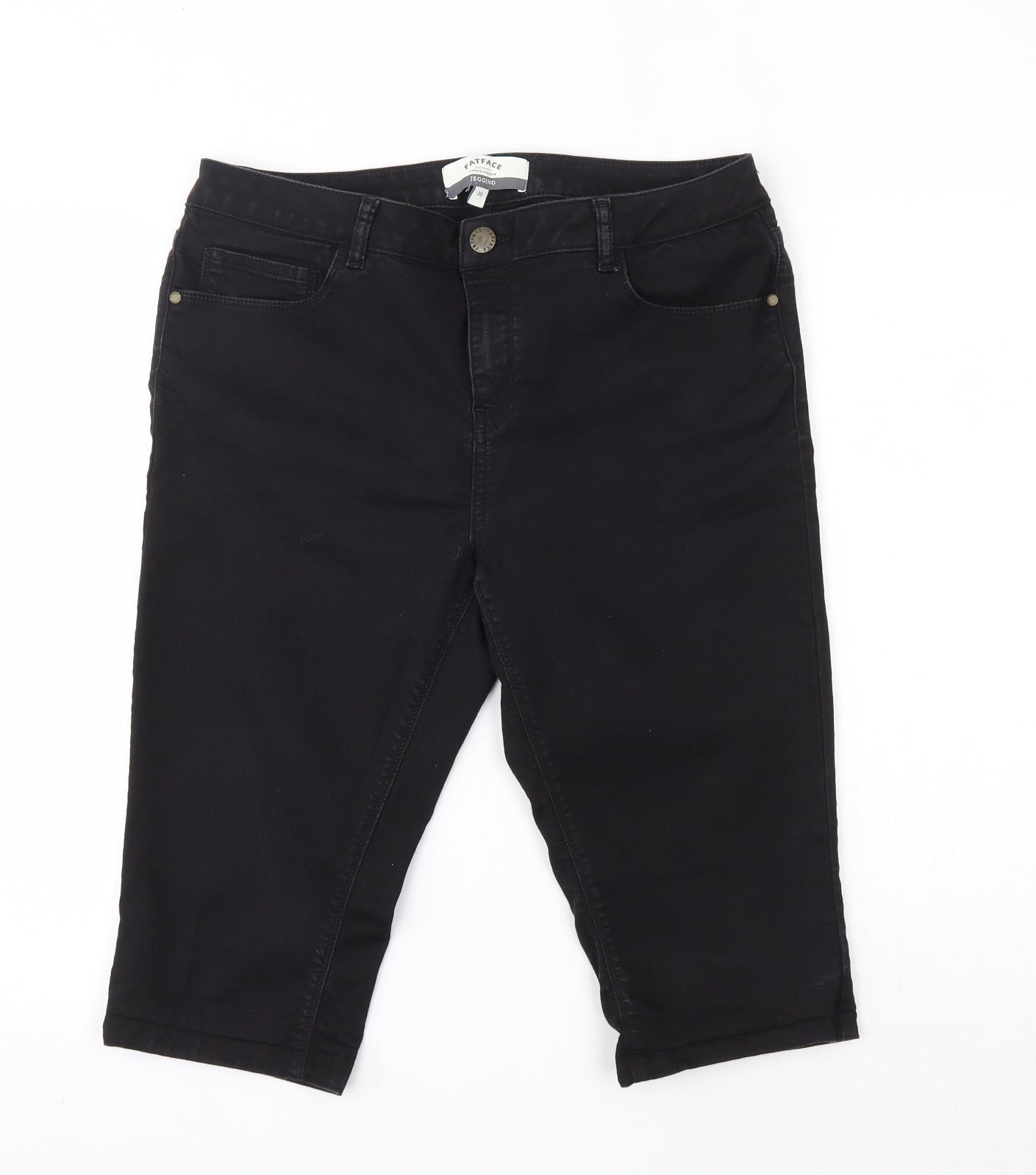 Fat Face Womens Black  Cotton Cropped Trousers Size 16  Regular  - Jegging