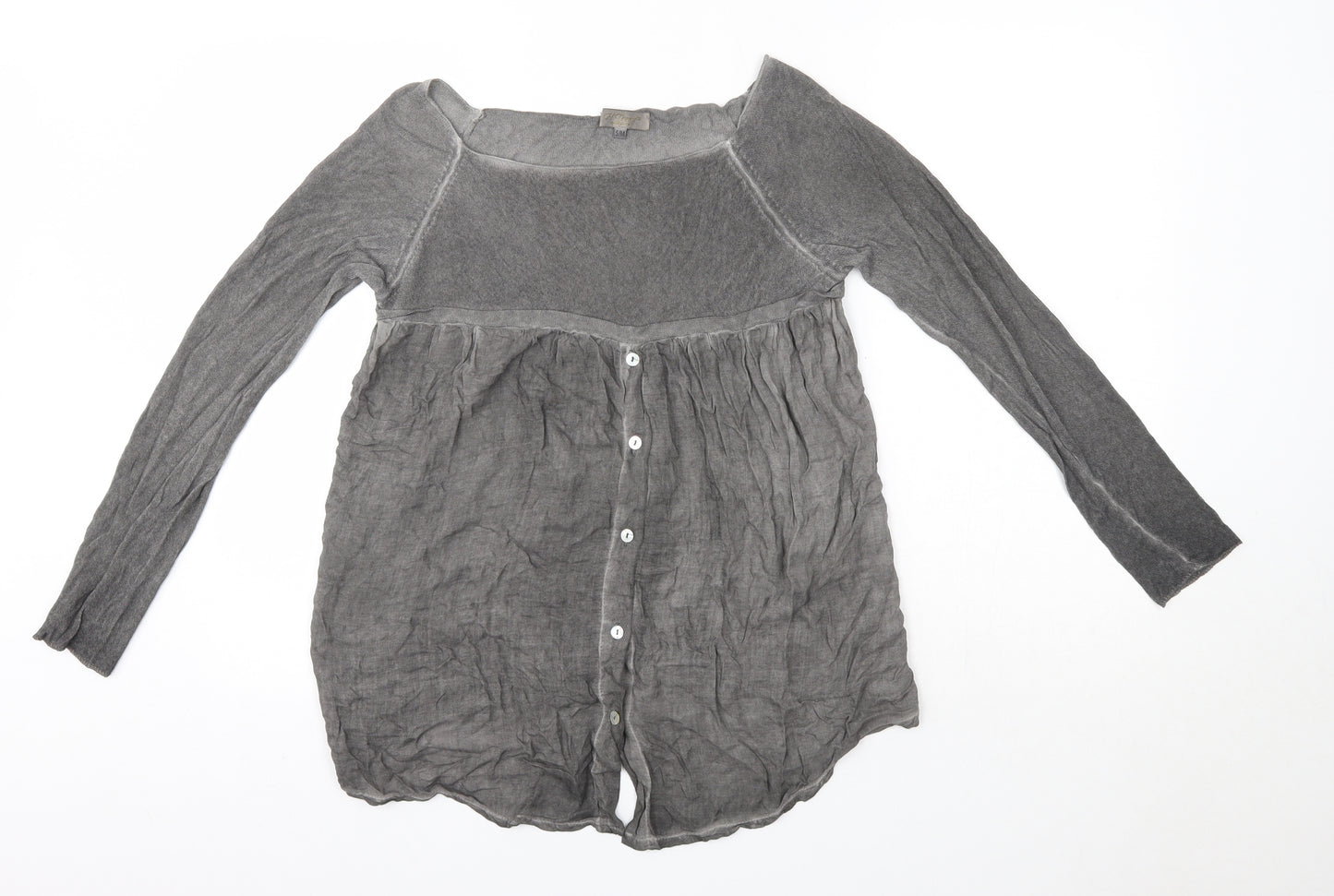 H Trend Womens Grey  Polyester Basic Blouse Size S Round Neck