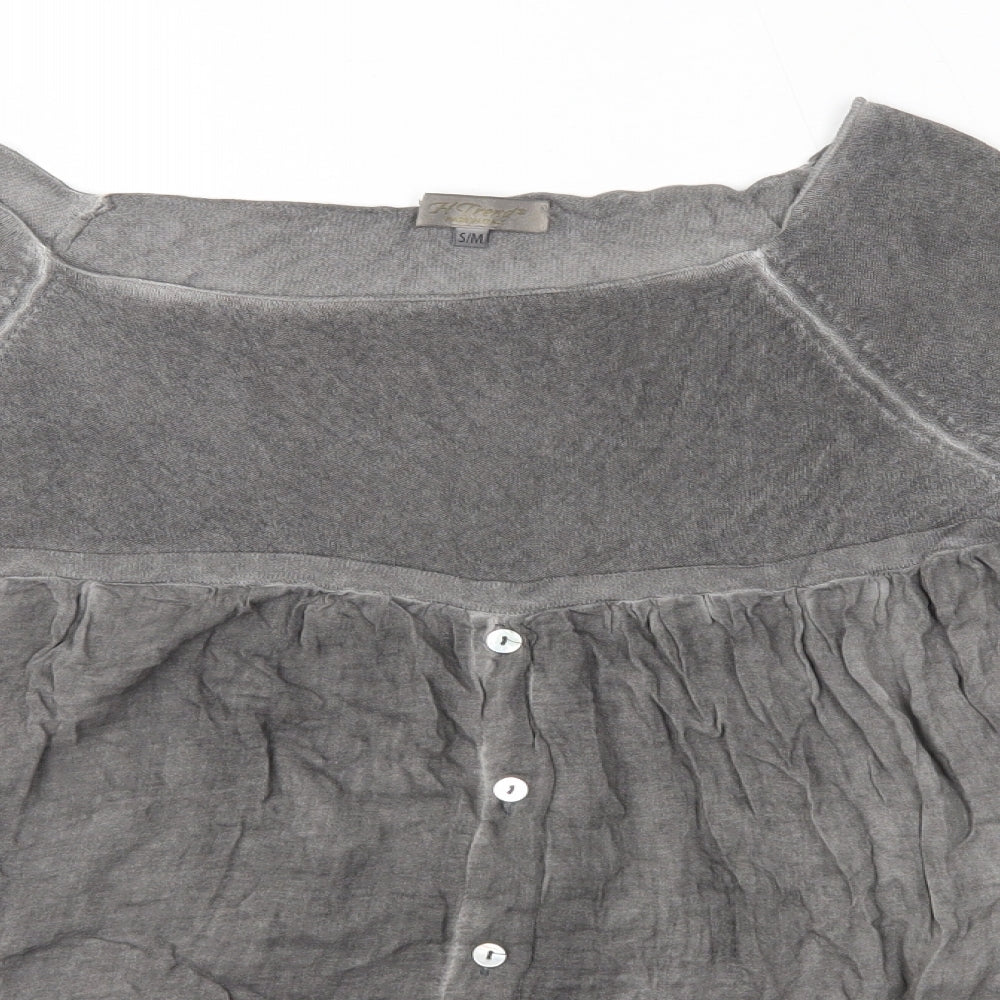 H Trend Womens Grey  Polyester Basic Blouse Size S Round Neck
