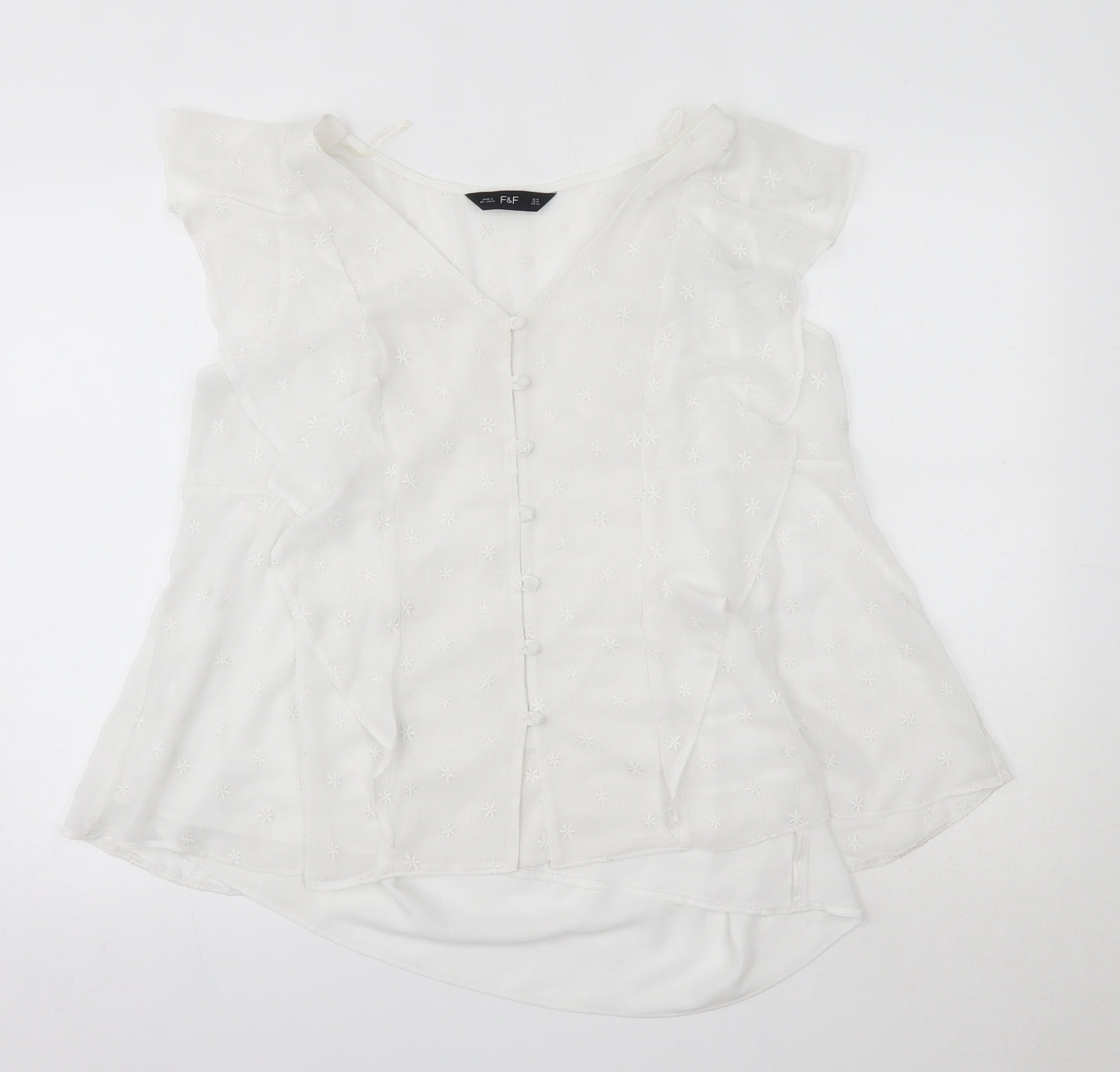 F&F Womens White Floral Polyester Basic Blouse Size 18 V-Neck