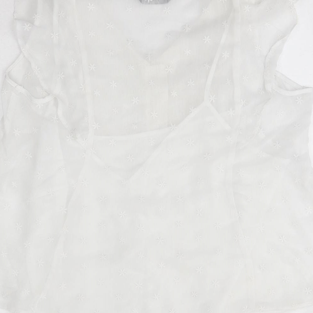 F&F Womens White Floral Polyester Basic Blouse Size 18 V-Neck