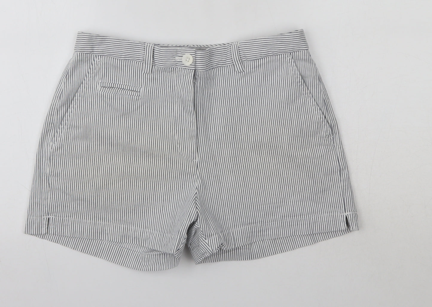 M&S Womens Blue Striped Cotton Boyfriend Shorts Size 10  Regular