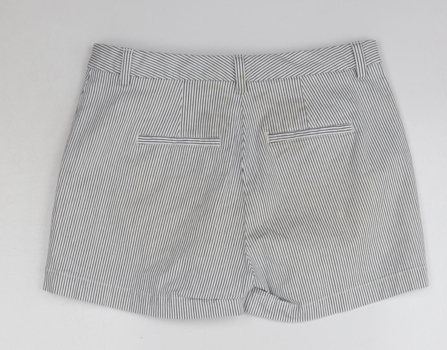 M&S Womens Blue Striped Cotton Boyfriend Shorts Size 10  Regular