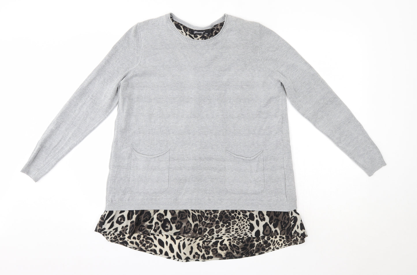 Finery Womens Grey Round Neck  Viscose Pullover Jumper Size S