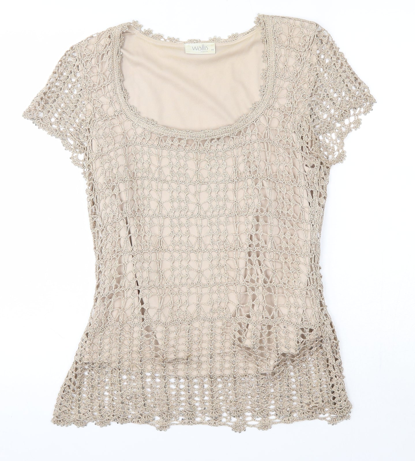 Wallis Womens Gold  Viscose Basic Blouse Size M Round Neck