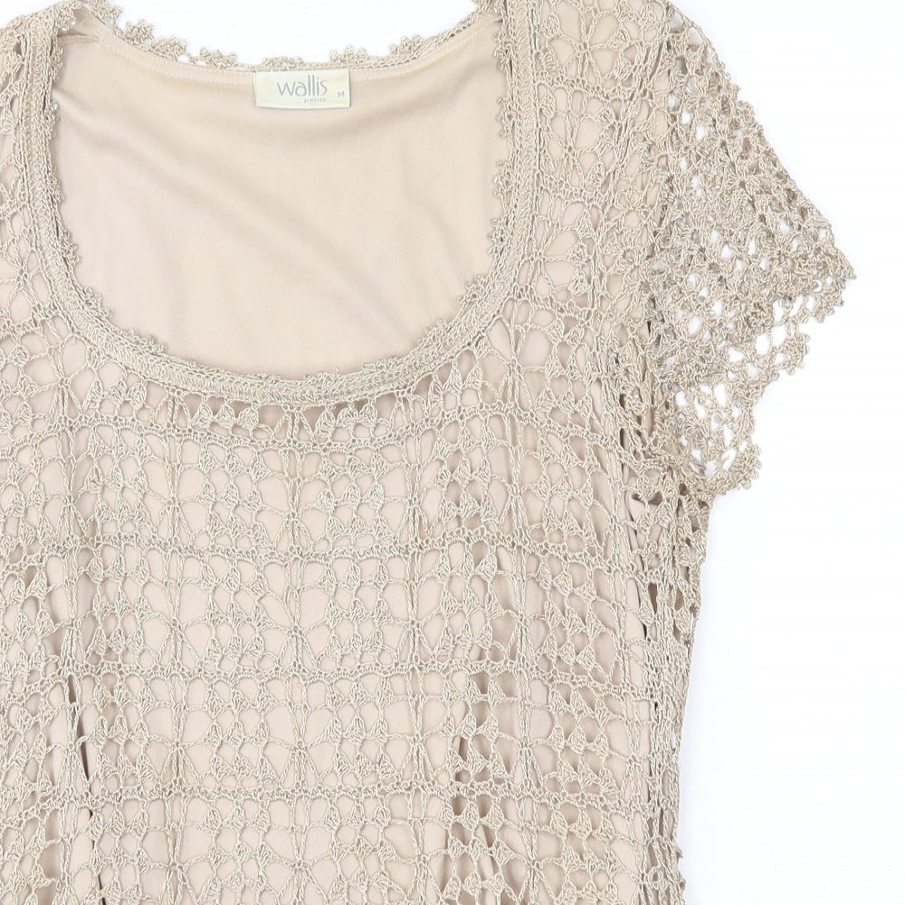 Wallis Womens Gold  Viscose Basic Blouse Size M Round Neck